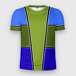 Футболка спортивная мужская Зелено- синий геометрический дизайн, цвет: 3D-принт