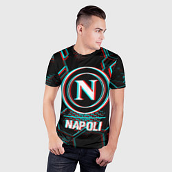 Футболка спортивная мужская Napoli FC в стиле glitch на темном фоне, цвет: 3D-принт — фото 2