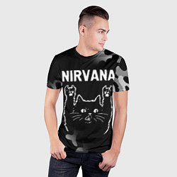 Футболка спортивная мужская Группа Nirvana и рок кот, цвет: 3D-принт — фото 2