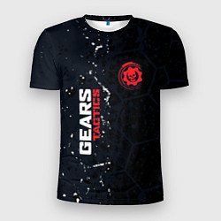 Футболка спортивная мужская Gears of War красно-белой лого на темном фоне, цвет: 3D-принт