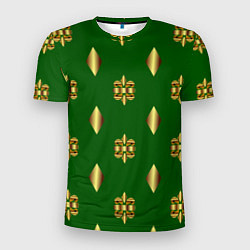 Мужская спорт-футболка Золото узоры на зеленом фоне