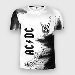 Мужская спорт-футболка AC DC и рок символ на светлом фоне