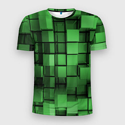 Мужская спорт-футболка Киберпанк броня - Зелёный металлические кубы
