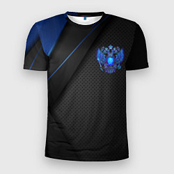 Футболка спортивная мужская Черно-синий герб России, цвет: 3D-принт