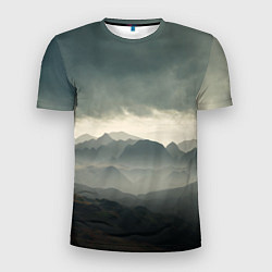 Мужская спорт-футболка Пасмурная погода в горах Пейзаж