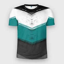 Мужская спорт-футболка Абстрактный полосатый серо-бирюзовый узор