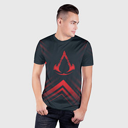 Футболка спортивная мужская Красный символ Assassins Creed на темном фоне со с, цвет: 3D-принт — фото 2
