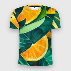 Мужская спорт-футболка Листья монстеры и дольки апельсинов
