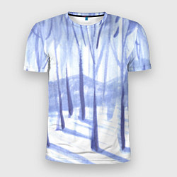 Мужская спорт-футболка Зимний лес акварель