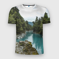 Мужская спорт-футболка Река, лес и скалы