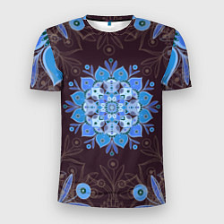 Мужская спорт-футболка Мандала-цветок Голубая снежинка