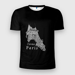 Футболка спортивная мужская Эйфелева башня и надпись Я люблю Париж на черном ф, цвет: 3D-принт
