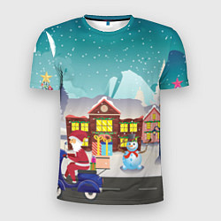 Мужская спорт-футболка В Новогоднюю ночь Дед Мороз едет на скутере с пода