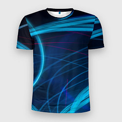 Мужская спорт-футболка Синие абстрактные линии в темноте