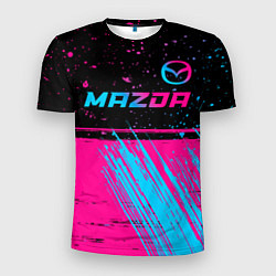 Мужская спорт-футболка Mazda - neon gradient: символ сверху