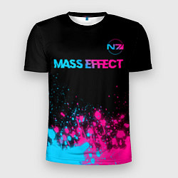 Футболка спортивная мужская Mass Effect - neon gradient: символ сверху, цвет: 3D-принт