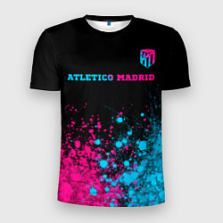 Мужская спорт-футболка Atletico Madrid - neon gradient: символ сверху