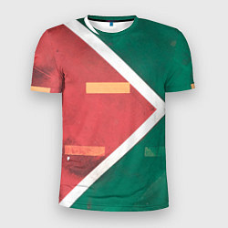 Мужская спорт-футболка Абстрактная красная и зелёная поверхность с линиям
