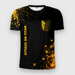 Мужская спорт-футболка Attack on Titan - gold gradient: надпись, символ