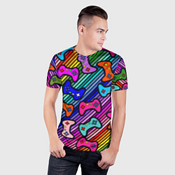 Футболка спортивная мужская Многоцветные полоски с джойстиками, цвет: 3D-принт — фото 2