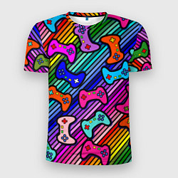 Мужская спорт-футболка Многоцветные полоски с джойстиками