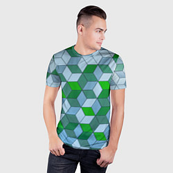 Футболка спортивная мужская Зелёные и серые абстрактные кубы с оптической иллю, цвет: 3D-принт — фото 2