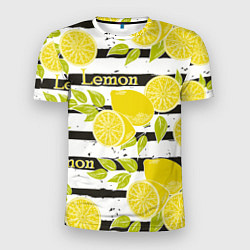 Мужская спорт-футболка Лимон на чёрно-белом фоне