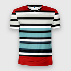 Мужская спорт-футболка Красные голубые и белые полосы