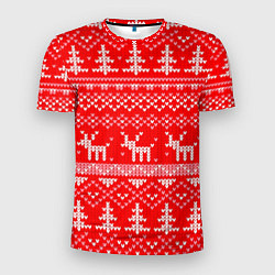 Мужская спорт-футболка Рождественский красный свитер с оленями