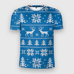 Мужская спорт-футболка Рождественский синий свитер с оленями