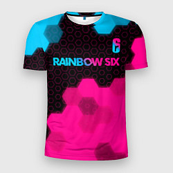 Мужская спорт-футболка Rainbow Six - neon gradient: символ сверху
