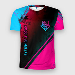 Мужская спорт-футболка System of a Down - neon gradient: надпись, символ