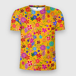 Мужская спорт-футболка Нарисованные цветы - орнамент