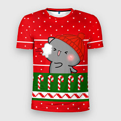 Мужская спорт-футболка Серый котик - игра в снежки