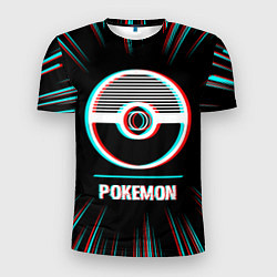 Футболка спортивная мужская Символ Pokemon в стиле glitch на темном фоне, цвет: 3D-принт