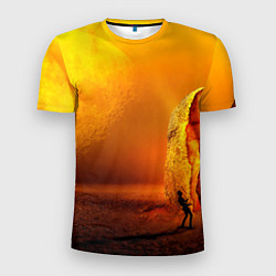Мужская спорт-футболка Оранжевый космос и луна