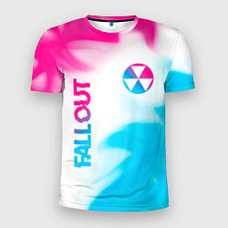 Мужская спорт-футболка Fallout neon gradient style: надпись, символ