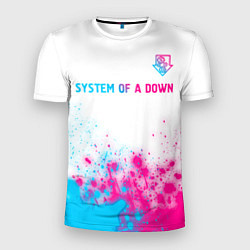 Футболка спортивная мужская System of a Down neon gradient style: символ сверх, цвет: 3D-принт
