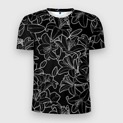 Мужская спорт-футболка Нежные цветы - лилии: черно белыи
