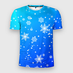 Мужская спорт-футболка Снежинки на голубом фоне