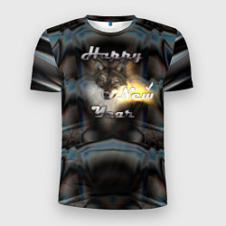 Футболка спортивная мужская Happy New Year - волк, цвет: 3D-принт