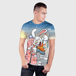 Футболка спортивная мужская Веселый заяц на фоне елки, цвет: 3D-принт — фото 2