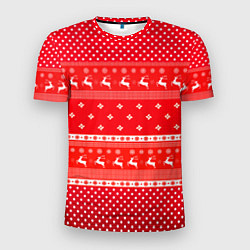 Мужская спорт-футболка Праздничный красный свитер