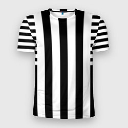 Футболка спортивная мужская Черно белый узор в полоску, цвет: 3D-принт