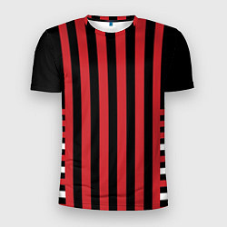 Мужская спорт-футболка Красно черный полосатый узор