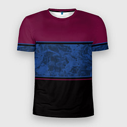 Мужская спорт-футболка Бордовый, синий мраморный и черный полосы