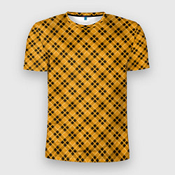 Мужская спорт-футболка Черно желтый узор в косую клетку