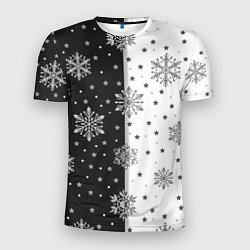 Мужская спорт-футболка Рождественские снежинки на черно-белом фоне