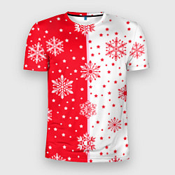 Мужская спорт-футболка Рождественские снежинки на красно-белом фоне