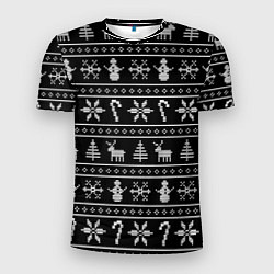 Мужская спорт-футболка Узор с ёлками снежинками и оленями